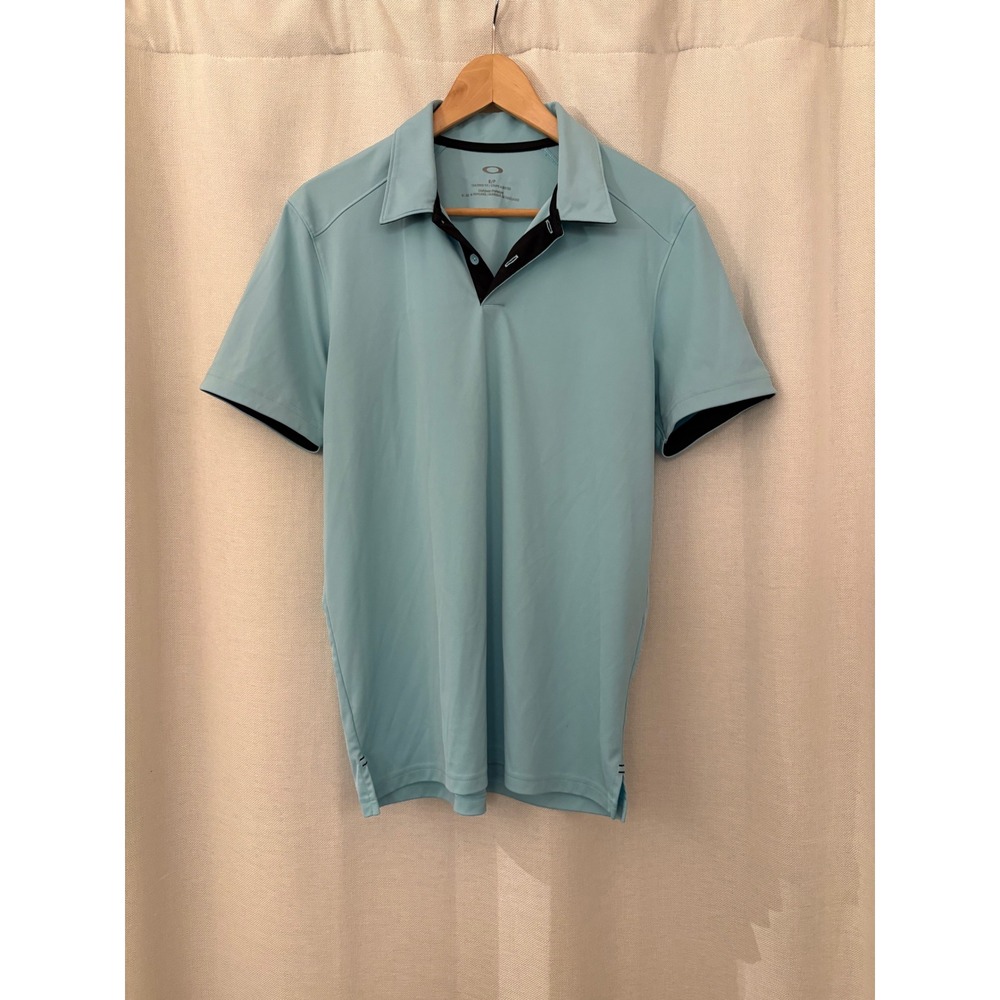 Oakley Mens Tailored Fit Golf Polo Shirt Light Blue Short Sleeve Small
